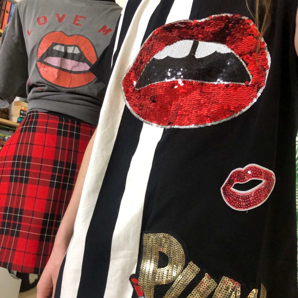 3/$15 K Too sequin Punk Striped tee